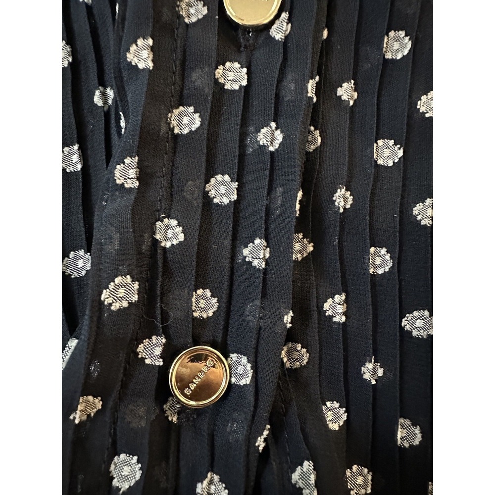 SANDRO Blouse Womens Small Sz 2 Sheer Button Up Ruffle Patterned Polka Dots $340 - Picture 7 of 10